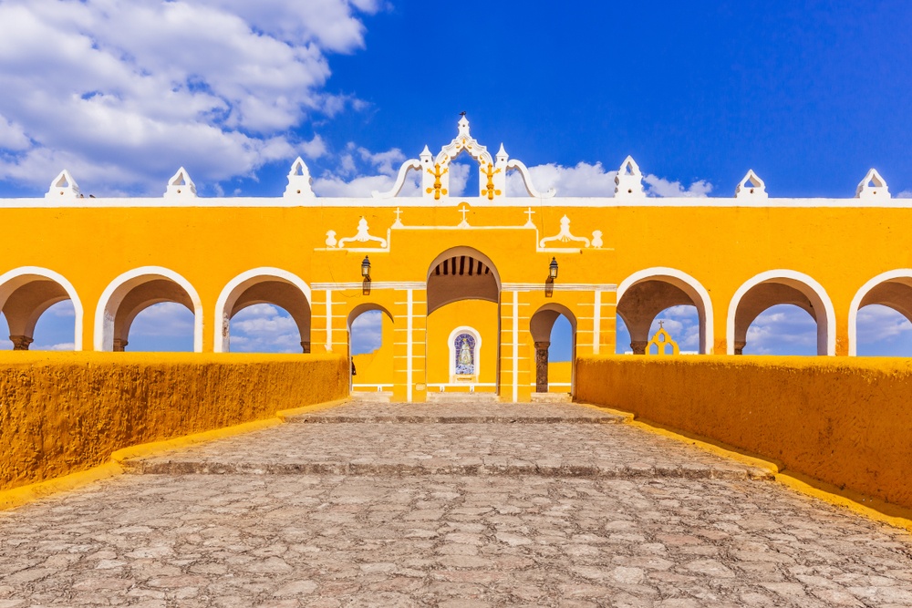 Distinctive yellow building in Izamal, Mexico